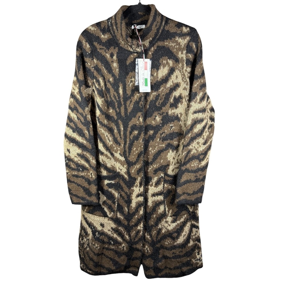 Gio & Gio Cardigan Sweater Women M Brown Animal Print Mohair‎ Wool Blend Italy